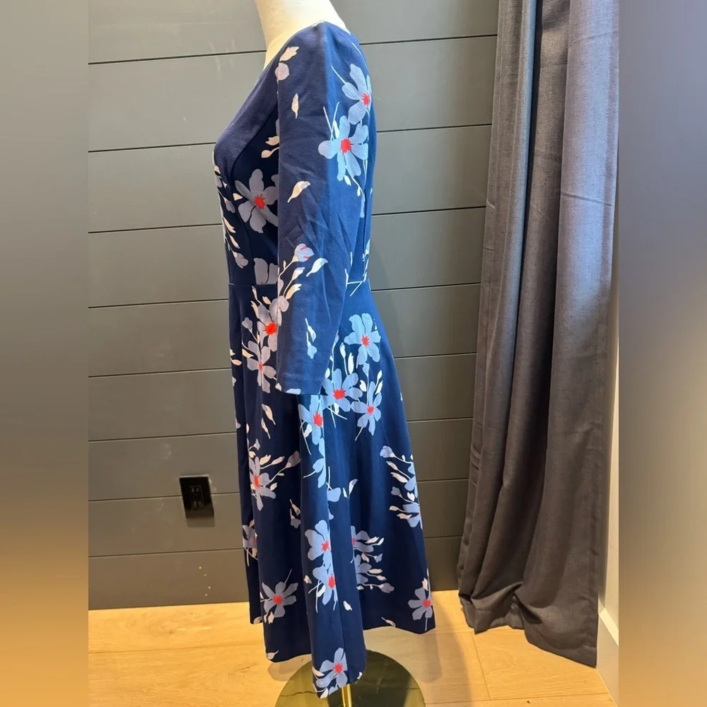 Boden Irene Navy Blue Floral Long Sleeve Ponte Knit Stretch Dress Preppy Classic